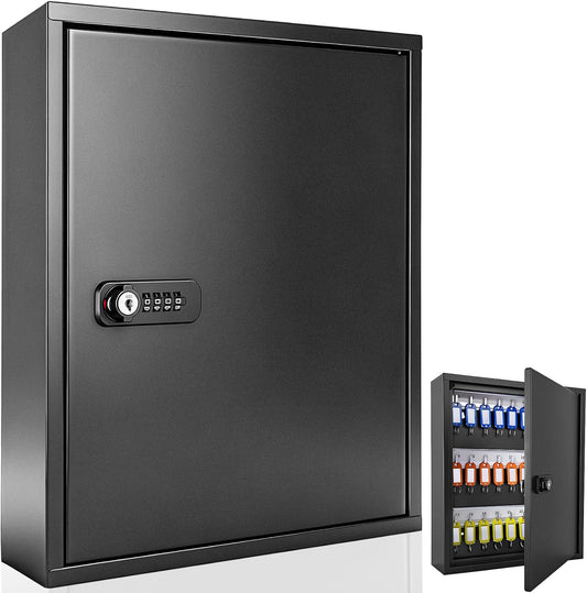 48 Key Lock Box Wall Mount, Heavy-Duty Key Cabinet with Combination Lock & Key Lock, Key Organizer for Office, Property Management, Hotel, Car Dealership-Includes 48 Key Tags, Mounting Hardware